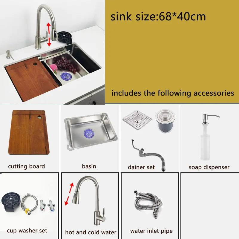 Onderbouwspoelbak – Keukenspoelbak – RVS Spoelbak – Enkele Bak – Onderbouw Wastafel – 68x40 cm – 304 Roestvrij Staal – Met Watervalkraan