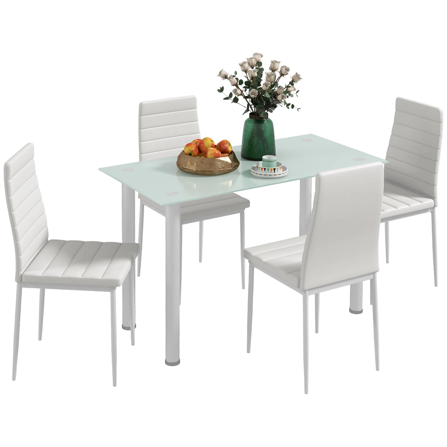 Eethoek – Eettafelset – Eetkamerset – Tafel Met Stoelen – Glazen Tafelblad – 5-Delige Set – Gehard Veiligheidsglas