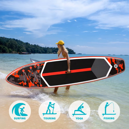 Supboard - Paddle Board - Peddelplank - Surfplank - Opblaasbaar - Inc. Peddel - 3 x Vin - Leash - Riem - Handpomp - Rugzak - Waterdichte Telefoonhoes - 350 x 84 x 15 cm - Rood Camouflage
