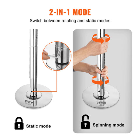 Vevor - Dance Pole - Stripping Pole - Pole Dancing - Dance Bar - 45mm Heavy-Duty - Stainless Steel