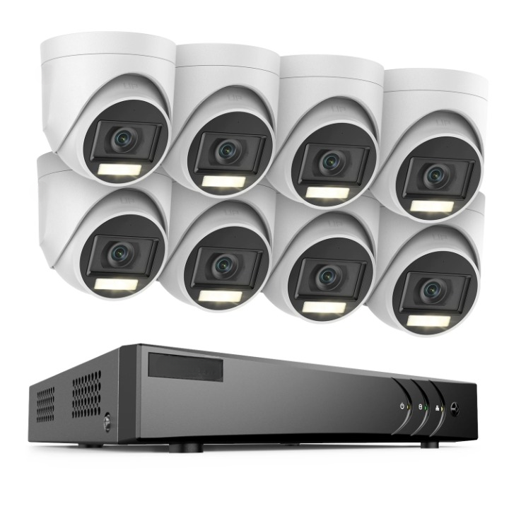 16-kanaals Beveiligingssysteem – Bewakingscamera Set – CCTV Camerasysteem – Videobewaking – 8 HD Camera’s – 5MP Resolutie – Nachtzicht Met Slimme Verlichting - 1TB