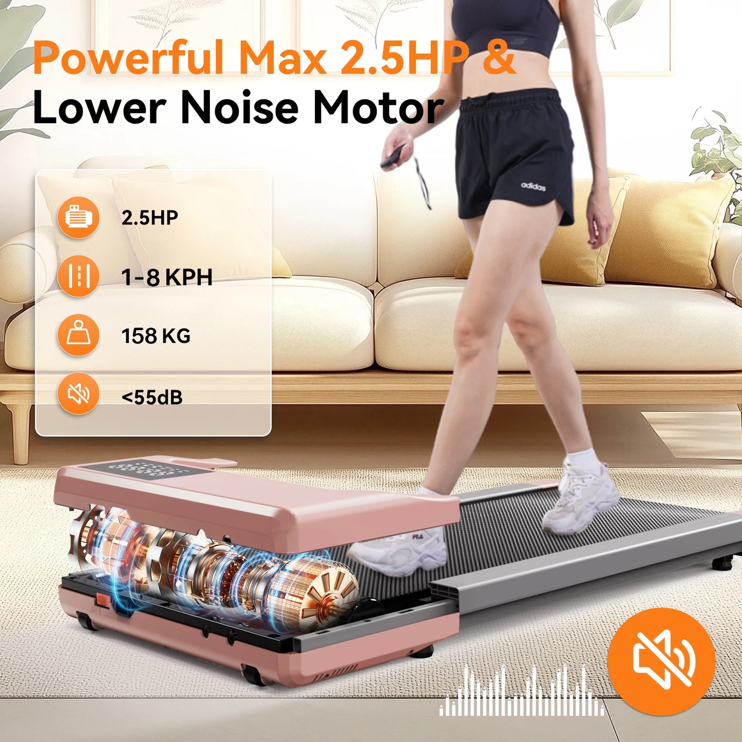 Loopband – Wandelband – Walking Pad – Hardloopband – Treadmill – 2,5 PK Motor – Anti-Slip Schokdemping - QUORE