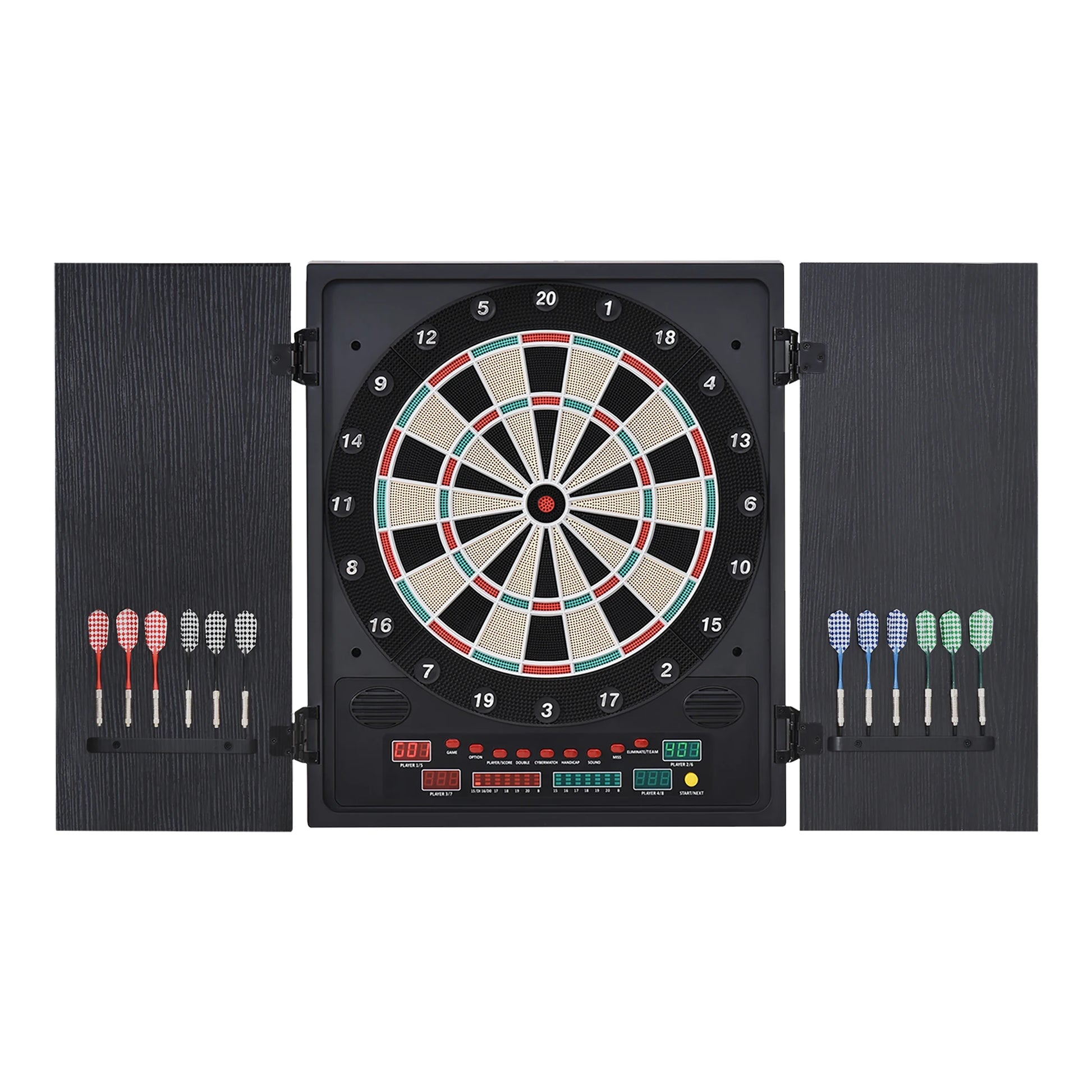 Elektronisch Dartbord – Digitale Darts – Elektronisch Dartspel – Dartsbord Voor 8 Spelers – Met LED-Scorebord – Inclusief 12 Darts en 30 Reservepunten – Compact 51x6,5x57 cm – Houten Beschermkap - QUORE