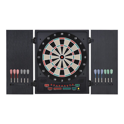 Elektronisch Dartbord – Digitale Darts – Elektronisch Dartspel – Dartsbord Voor 8 Spelers – Met LED-Scorebord – Inclusief 12 Darts en 30 Reservepunten – Compact 51x6,5x57 cm – Houten Beschermkap - QUORE