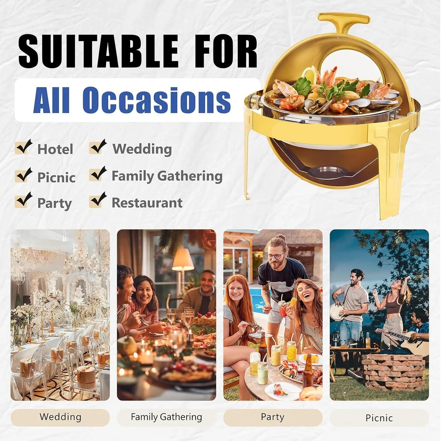 Chafing Dish - Warmhoudplaat - Buffetwarmer Set - Rechaud - Luxe RVS Warmer Set - 1 Stuks - 9QT - met Goudkleurig Afwerking en Stevig Frame voor Feesten en Bruiloften - Goud