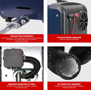 Diesel luchtverwarmer - Luchtverwarmer Parkeerverwarming - Dieselverwarming - Universeel - Dubbele Voeding - Met Afstandsbediening - Bluetooth - 8KW - 12V-24V DC & 110V-240V AC - Marineblauw
