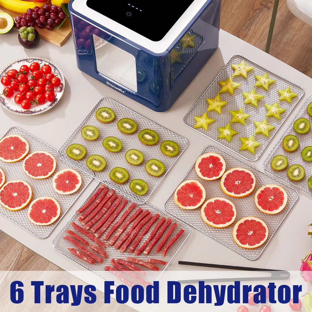 Voedseldroger – Voedseldehydrator – Snackdroger – Fruitdroger – Groentedroger – 6 Roestvrijstalen Trays – Digitale LED Touchbediening