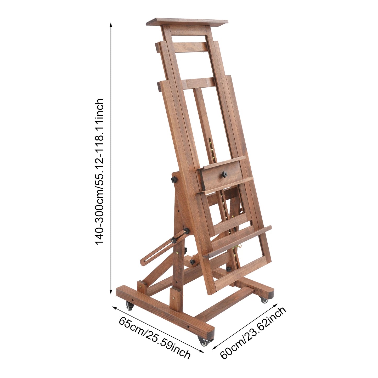 Professionele Schilders Ezels – Schildersezel – Kunstenaars Ezels – Teken ezel – Atelier ezel – Retro Kleur – Verstelbare Hoogte 140-300 cm – Massief Hout Met Wieltjes