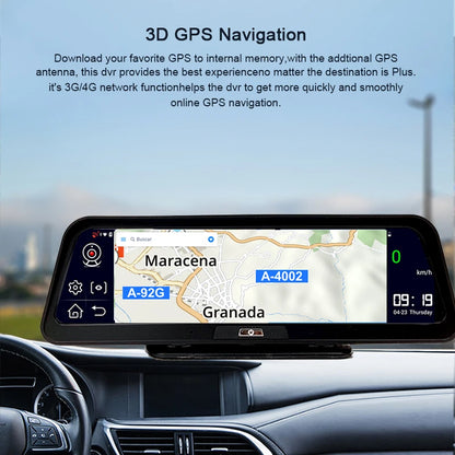 Dashcam voor Auto - 10" 4G ADAS Dashcam - GPS Navigatie & Dual Lens Achteruitrijcamera - 15m Achtercamera - Geen Geheugenkaart - Zwart
