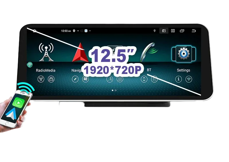 12,5 Inch Multimedia Autoscherm – Autoradio – Navigatiesysteem – Touchscreen – Carplay Android Auto – Draadloos - 4G LTE Verbinding – Plug & Play Installatie