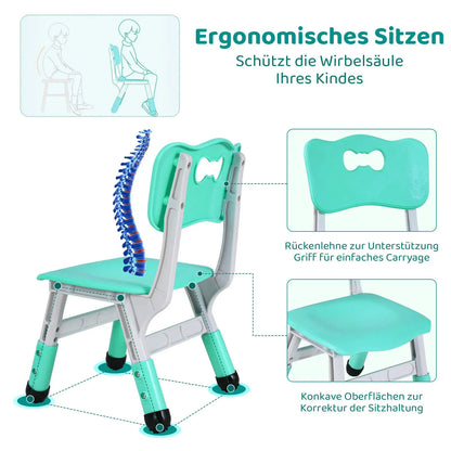 indertafel Met Stoeltjes – Verstelbare Kindertafel Set Met 2 Stoelen – Ergonomisch Ontwerp – Speeltafel Voor Kinderen Van 3 tot 8 Jaar – In Hoogte Verstelbaar – Ideaal Voor Speelkamer - Kinderkamer of Klaslokaal – Turquoise