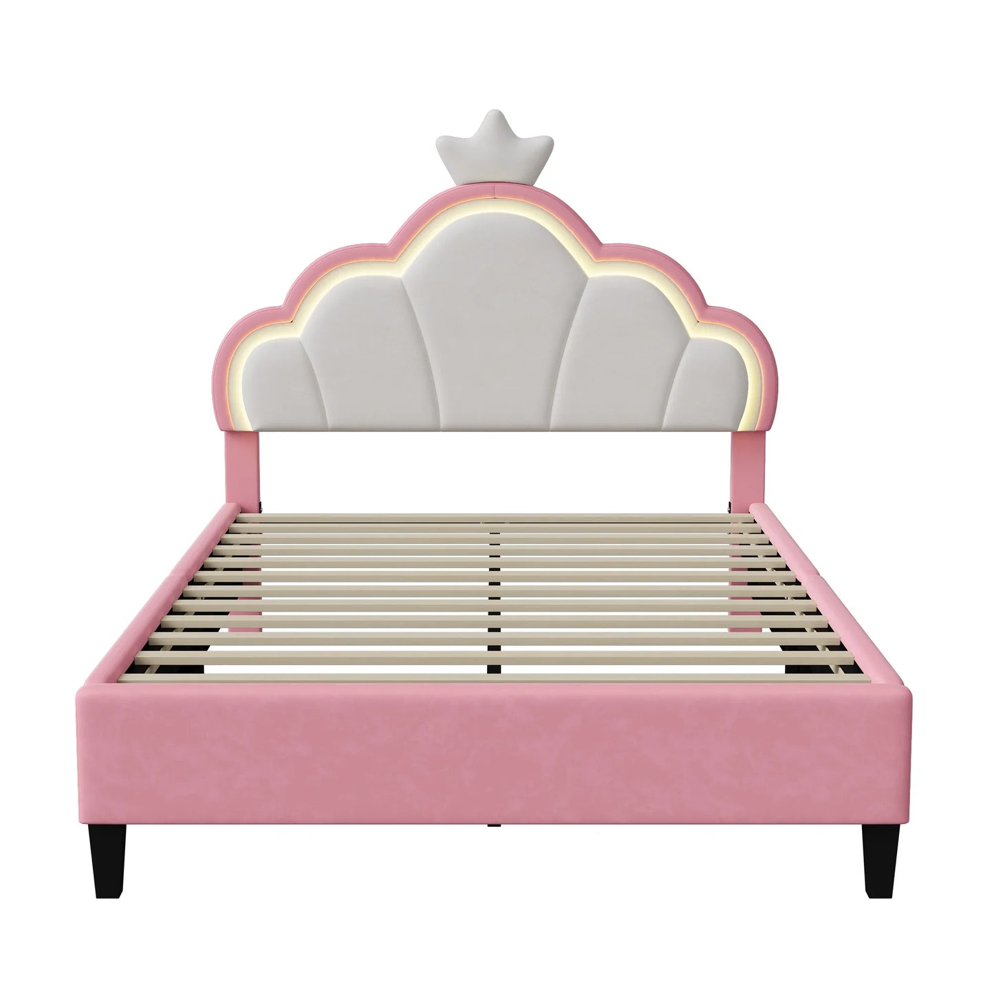 Bedombouw – Gestoffeerd Bed – Fluwelen Bekleding – Hoofdbord Wolkvorm – MDF En Staal – Lattenbodem Stevig