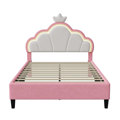 Bedombouw – Gestoffeerd Bed – Fluwelen Bekleding – Hoofdbord Wolkvorm – MDF En Staal – Lattenbodem Stevig