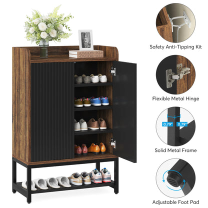 Schoenenkast – Schoenenrek – Schoenenopberger – Schoenenbank – Opbergkast – Hout – 5 Niveaus – Druk-open Deuren – Compact 73x35x105 cm - QUORE