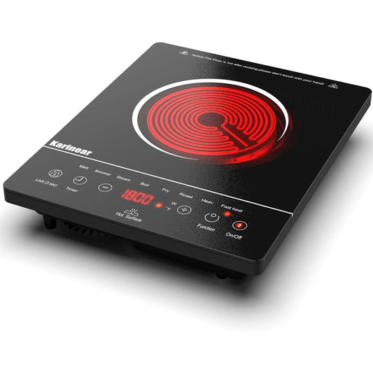 Inductie kookplaat - Induction Hob - Elektrische Brander - Draagbare keramische Kookplaat - voor ALLE kookgerei - Enkele Elektrische Kookplaat - Induction Cook Top - Inductie Fornuis - met 4-uurs Timer - 9 Vermogensniveaus - Tot 2000W - Zwart - QUORE
