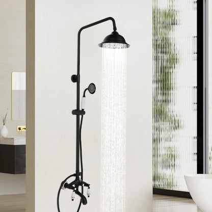 Douche - Regendouche - Douchewand - Douchekolom - Douchepanelen - Retro Douchekraan Set - Wandgemonteerde Regendouche met Verstelbare Douchestang & 3 Waterstanden - Zwart