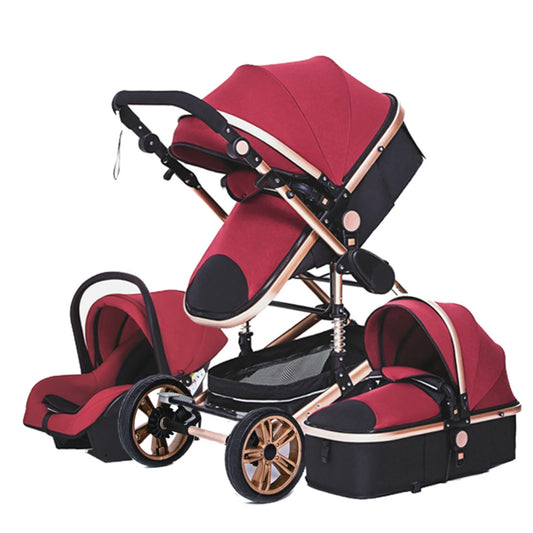Kinderwagen - Buggy - Baby Kinderwagen 3 in 1 - Luxe Draagbare Reiswieg met Aluminium Frame - Opvouwbare Wandelwagen - Hoog Landschap Babywagen - Bordeaux Rood
