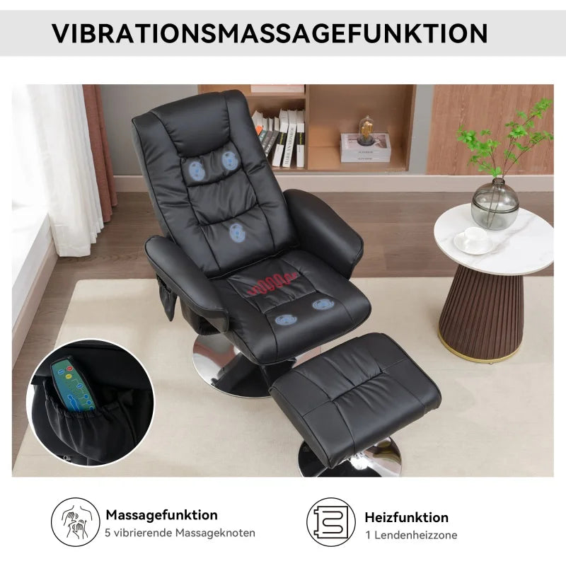 Massagefauteuil – Massagestoel – Relaxfauteuil – Elektrische Stoel – Wellnessstoel – PU Bekleding – 5-Punts Massagefunctie – Met Voetensteun – Zwart