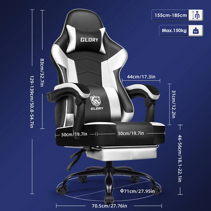 Gamingstoel – Bureaustoel – Gamestoel – Deskchair – Ergonomische Stoel – Verstelbare Rugleuning – Ademend PU-Leder – Blauw