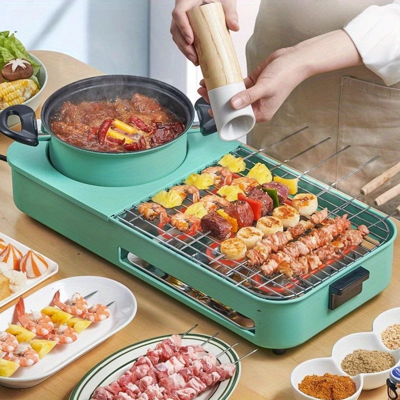 Elektrische Grillplaat - Teppanyaki Grill - Hete Pot - Draagbare Rookloze BBQ-hotpot - Ideaal voor 3-6 Personen - Multifunctionele - 220V - 240V - 2200W - 51.2 x 24.5 x 9.5 cm - Groen