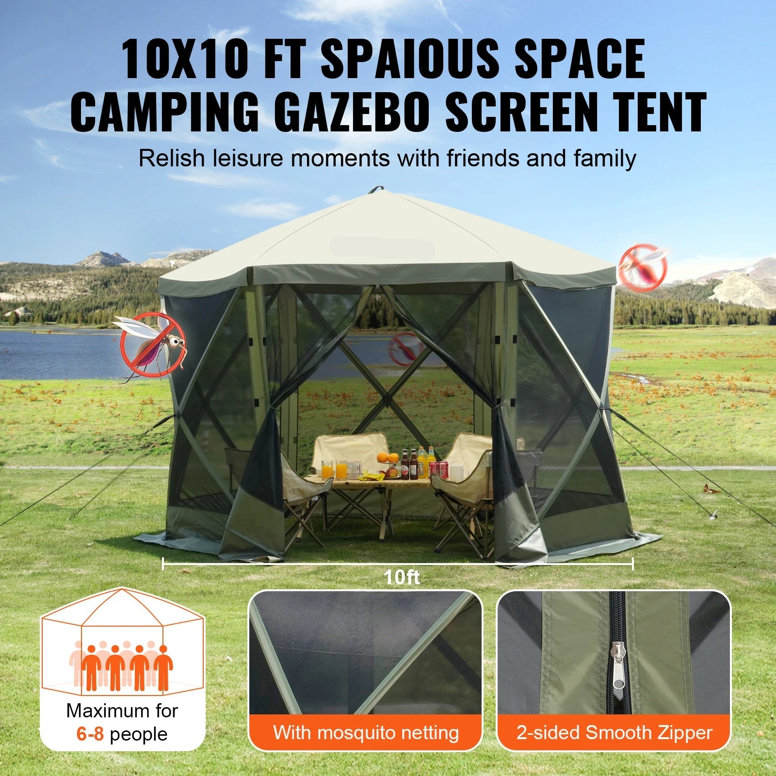 Partytent - Gazebo - Kampeertent - Opvouwbare - Handige Draagtas - Waterdicht en UV50+ Bescherming - met 6 Winddoeken en Mesh Ramen - 10x10ft Groen - QUORE