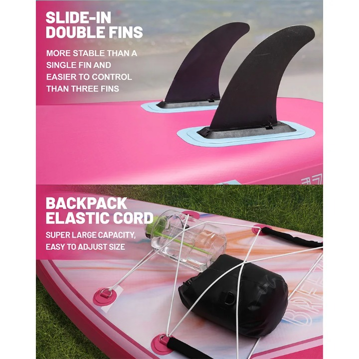 Opblaasbaar SUP-Board – Stand-Up Paddleboard – Sup – Peddelboard – Waterboard – 175 Kg Draagvermogen – Duurzaam PVC-Materiaal - Roze