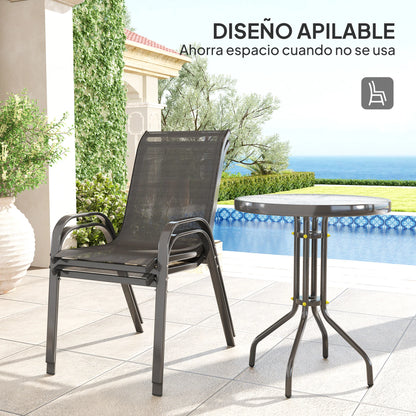 Tuinmeubelset - Tuinset - Bistroset - Tuintafel met Stoelen - Balkonset met Kussen - Glas Tafelblad - Stoelen & Tafel - voor Tuin - Terras - Balkon - Buiten - Metaal - Zwart
