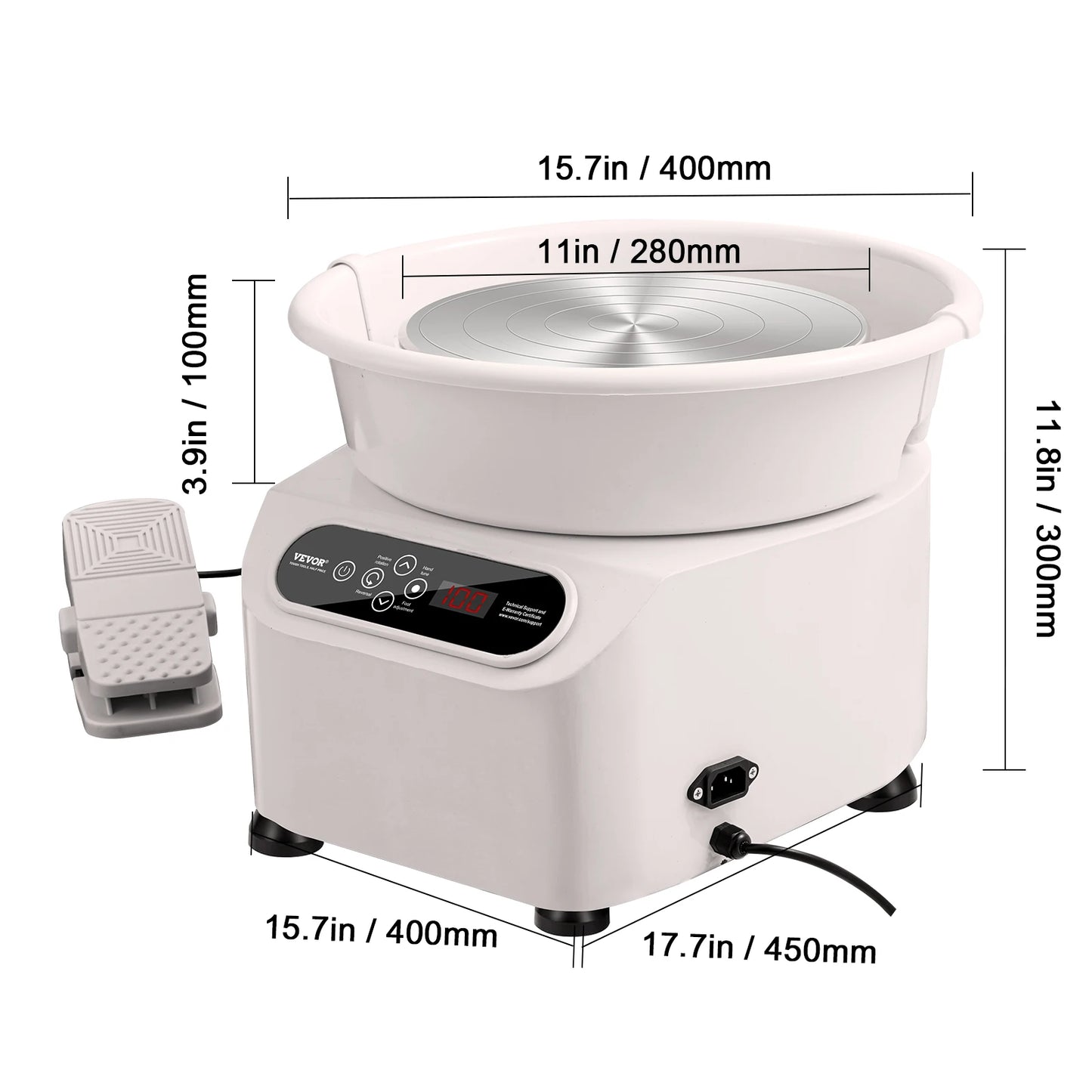 Keramisch Wiel - Snelheidsbereik - Doostype - Met Lcd - Scherm - Geluidsniveau van Minder dan 60 db - Met 8 Roestvrijstalen en - Houten Gereedschappen en - 1 Waterdicht Schort Bevat - 350W - Wit