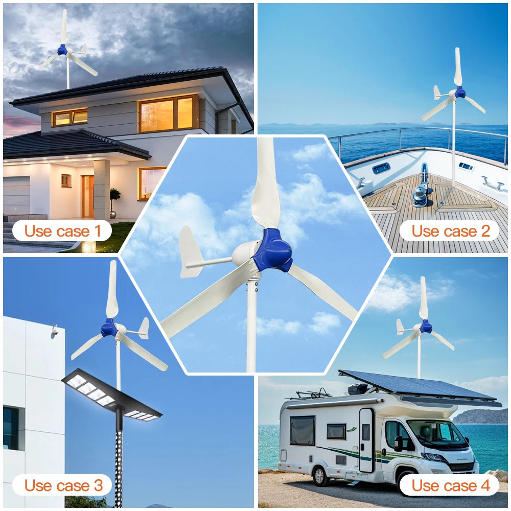 Windturbine - Windmolen - Windturbine Generator - Windenergie - 2000W - 12V - met MPPT Controller - 3 Messen - Stille en Efficiënte Energieoplossing - voor Thuisgebruik