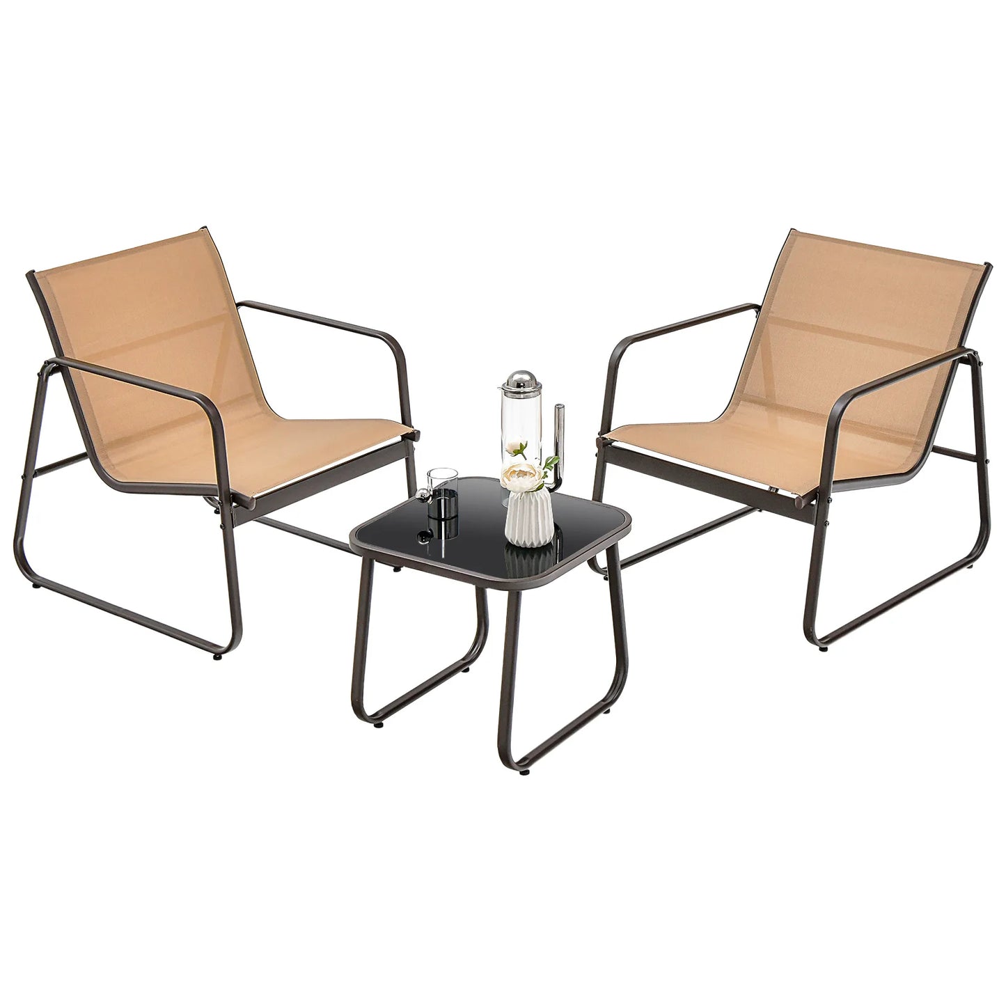 3-delige tuinmeubelset - balkonset met 2 stoelen en tafel - balkonmeubels met ademende stof - terrasmeubels - tuingarnituur - zitgroep voor terras - balkon - tuin - bruin - QUORE