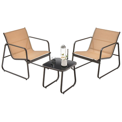 3-delige tuinmeubelset - balkonset met 2 stoelen en tafel - balkonmeubels met ademende stof - terrasmeubels - tuingarnituur - zitgroep voor terras - balkon - tuin - bruin - QUORE