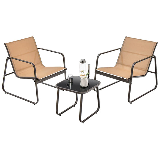 3-delige tuinmeubelset - balkonset met 2 stoelen en tafel - balkonmeubels met ademende stof - terrasmeubels - tuingarnituur - zitgroep voor terras - balkon - tuin - bruin - QUORE