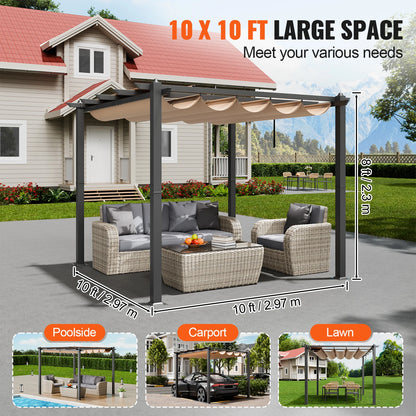 Uitschuifbare Pergola – Buitenoverkapping – Schaduwdoek – Aluminium Frame – UV50+ Bescherming – 3x3 Meter – Eenvoudige Montage - 10x13ft