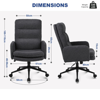 Bureaustoel – Kantoorstoel – Werkstoel – Computestoel – Donkergrijs – Verstelbare Zithoogte – Zachte Kunstmatige Kasjmier Bekleding