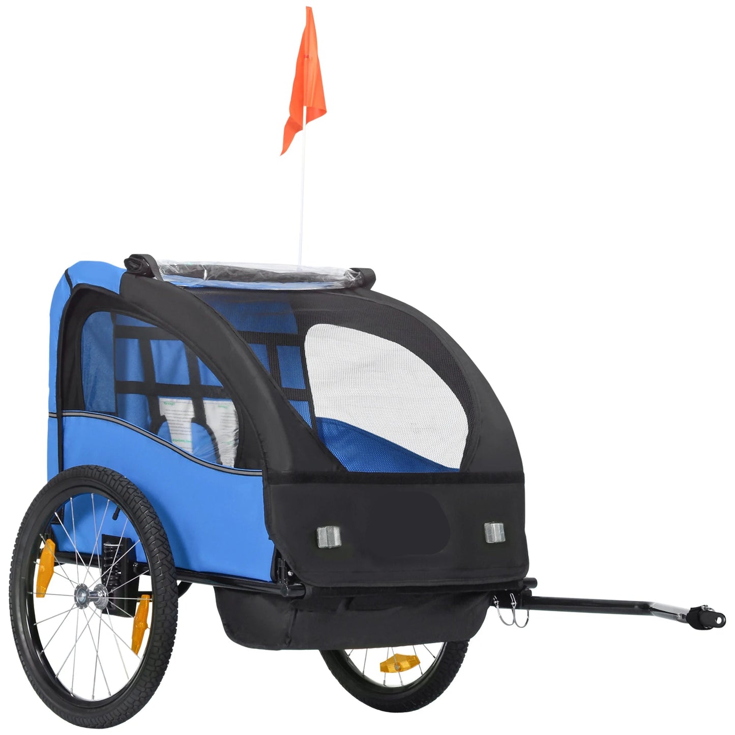 Fietskar - Fietsaanhanger - Transportaanhanger - 2-zits met Veiligheidsgordel - Draagkracht 40kg - Veiligheidsvlag - Perfect voor Dagelijks Transport - Metalen Frame - Oxford-doek - 140 x 88 x 90 cm - Blauw - QUORE