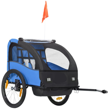 Fietskar - Fietsaanhanger - Transportaanhanger - 2-zits met Veiligheidsgordel - Draagkracht 40kg - Veiligheidsvlag - Perfect voor Dagelijks Transport - Metalen Frame - Oxford-doek - 140 x 88 x 90 cm - Blauw - QUORE