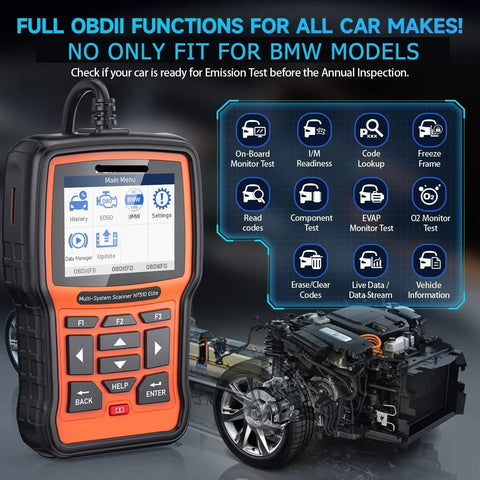 OBD2-Scanner - Diagnosecomputer - Slimme Diagnosetool - Foutverwijdering - Voor BMW - Alle systemen ABS SRS D.PF TPMS OBD2 Diagnose Scanner - OBD2 Automotive Scanner - Bi-directionele Diagnose - Zwart