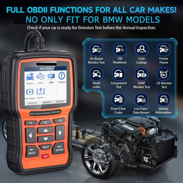 OBD2-Scanner - Diagnosecomputer - Slimme Diagnosetool - Foutverwijdering - Voor BMW - Alle systemen ABS SRS D.PF TPMS OBD2 Diagnose Scanner - OBD2 Automotive Scanner - Bi-directionele Diagnose - Zwart