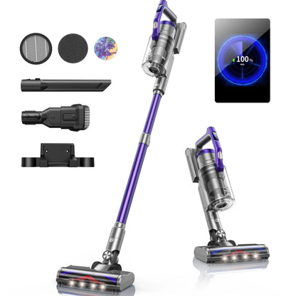Stofzuiger - Draadloze Stofzuiger - Zonder zak - Aanpasbare Zuigkracht - 38000PA - LED Scherm - Handheld Verwijderbare - 450W - Paars