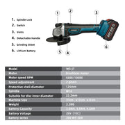 WS-J7-A2 - Angle Grinder - 20V - 60Hz - M14 Spindle - 10000RPM - Angle Grinder - Angle Grinders - Grinder - Blue
