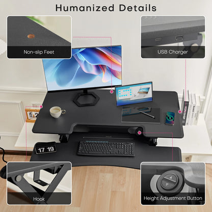 Zit-Sta Bureauverhoger – Zit-Sta Converter – Verstelbaar Bureau – Ergonomisch Bureau – Motorisch Verstelbaar – 28 Inch Werkblad – Maximaal 136 Kg Draagkracht - QUORE