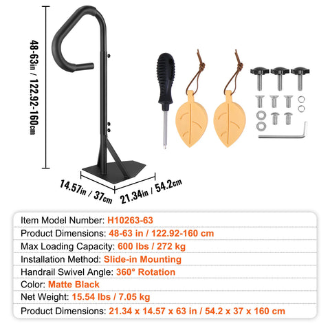 Hot Tub Leuning - Draaibare Hot tub Leuning - Zijrail - Verstelbare Leuning - 360° Rotation - 6.75kg -  35-57 inch - Zwart