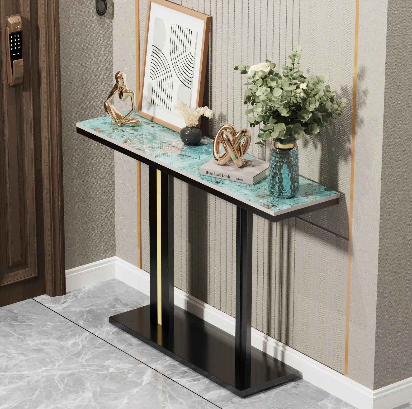 Consoletafel - Wandtafel - Haltafel - Sidetafel - Moderne Stijl - met Rastervormige Metalen Voet - Moderne Hedendaagse Stijl - 118 x 30 x 78cm - Wit - QUORE