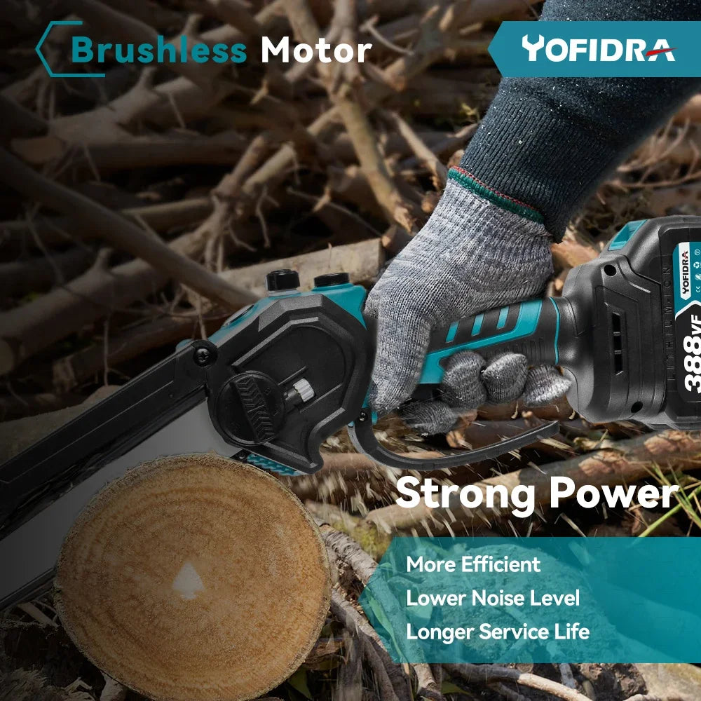 YOFIDRA 8 Inch Mini Brushless Electric Chainsaw Cordless Pruning Saw Cordless Woodworking Garden Tool For Makita 18V Battery Pin - QUORE
