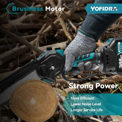YOFIDRA 8 Inch Mini Brushless Electric Chainsaw Cordless Pruning Saw Cordless Woodworking Garden Tool For Makita 18V Battery Pin - QUORE