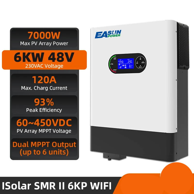 Hybride Zonne-Energie Omvormer – Solar Inverter – Zonnepaneel Omvormer – MPPT Laadregelaar – Wifi Monitor – Tot 6 kW Vermogen – Parallel Schakeling Mogelijk