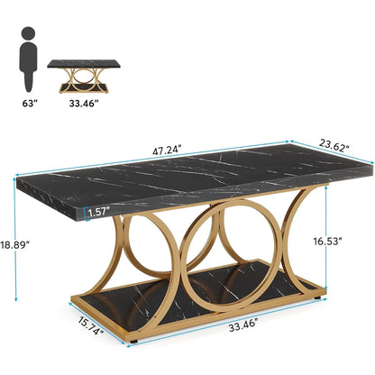 Salontafel – Coffee Table – Tafel – Woonkamertafel – Rechthoekige Tafel – Nep-Marmer Look – Verstelbare Pootjes - 120 x 60 x 48 cm - Zwart