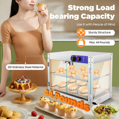 Warmhoudkast – Warmhoudkast Horeca – Voedselverwarmer – Snackverwarmer – Roestvrij Staal – 800 Watt – Dubbel Plateau