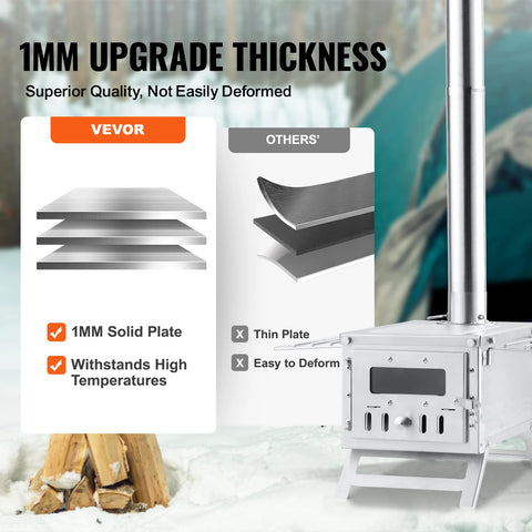 Wood Stove - Stove - Tent Stove - Rocket Stove - Camping Stove - Stainless Steel - with Chimney Pipes &amp; Gloves 700in³Firebox