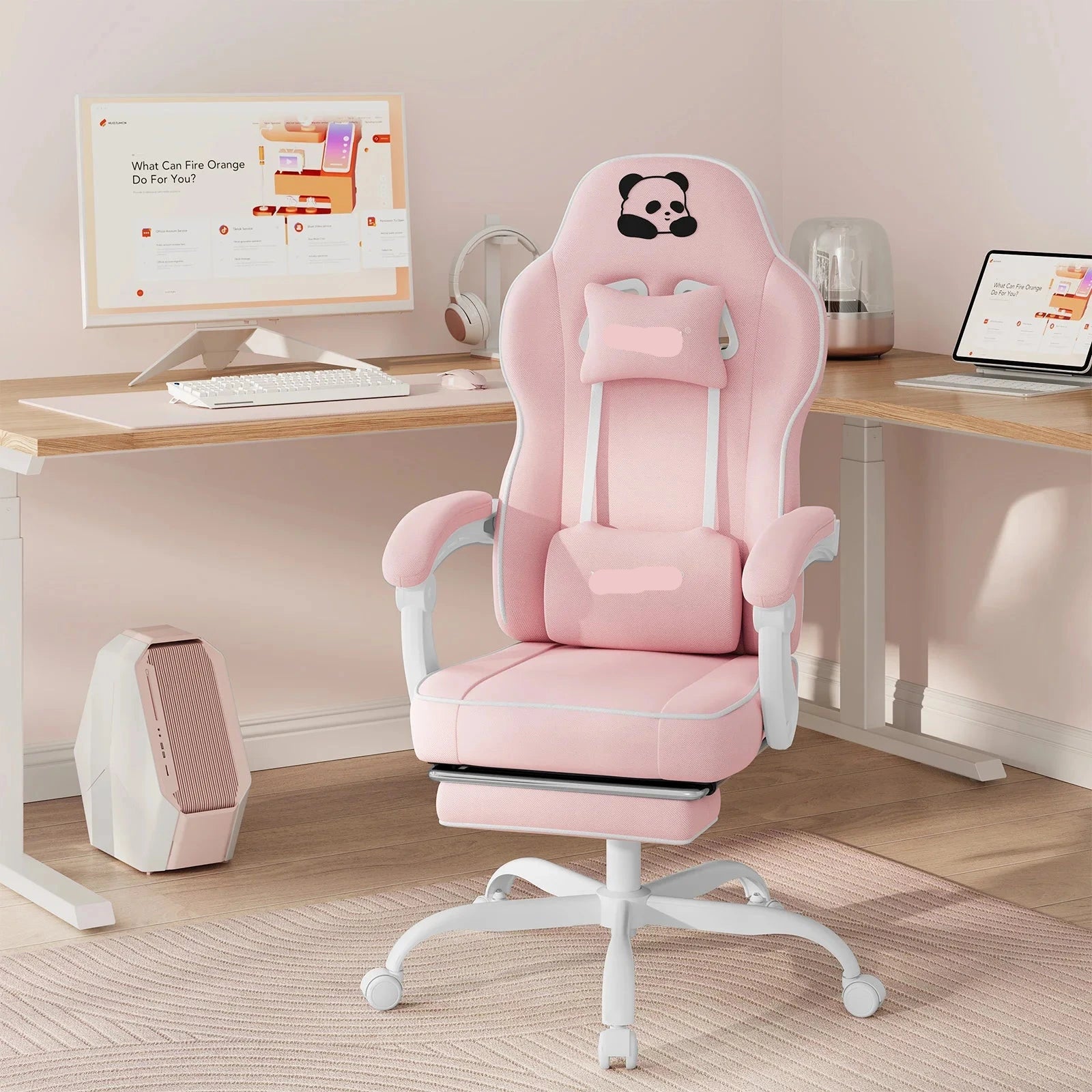 Ergonomische Gaming- En Bureaustoel – Comfortabele Stoel – Mesh Bureaustoel – Met Voetensteun – Verstelbare Kussens – Sterk Metalen Frame - Roze - QUORE